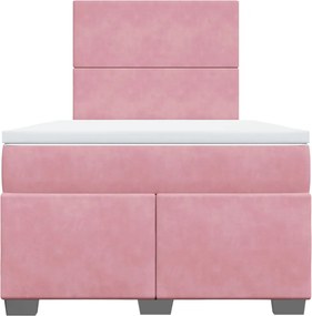 vidaXL Κρεβάτι Boxspring με Στρώμα Ροζ 120x190 εκ. Βελούδινο