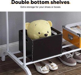 Διπλή Μεταλλική Κρεμάστρα Δαπέδου 110x55x150cm με Ράφι - Άσπρο