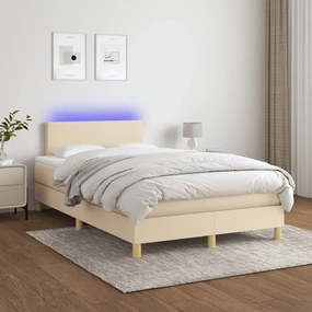 vidaXL Κρεβάτι Boxspring με Στρώμα & LED Κρεμ 120x190 εκ. Υφασμάτινο