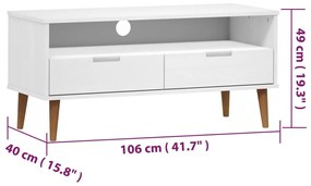 Έπιπλο Τηλεόρασης MOLDE Λευκό 106x40x49 εκ. Μασίφ Ξύλο Πεύκου - Λευκό