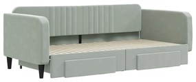 vidaXL Καναπές Κρεβάτι Συρόμενος Αν. Γκρι 100x200εκ Βελούδο &amp; Συρτάρια