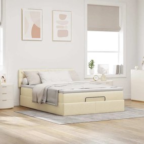 vidaXL Οθωμανικό κρεβάτι με στρώμα &amp; LEDs Cream 140x190cm Ύφασμα