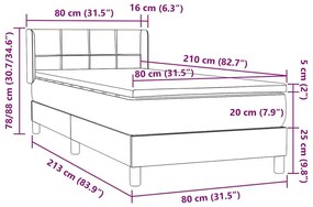 Box Spring Κρεβάτι με στρώμα Μαύρο 80x210 εκ. Βελούδινο - Μαύρο