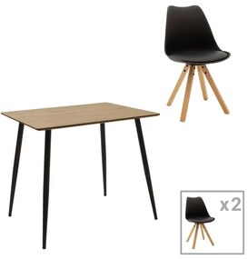 Τραπεζαρία Cuba-Caron 127-000172 (Σετ 3Τμχ) 70x70x75cm Black-Natural Two Seater