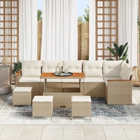 vidaXL Σετ Καναπέ Κήπου 10 Τεμαχίων με Μαξιλάρια Μπεζ Πολυρατάν Ακακίας