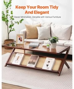 VEVOR Rattan Coffee Table Z-Shaped Rattan Coffee Table 1-Tier for Living Room