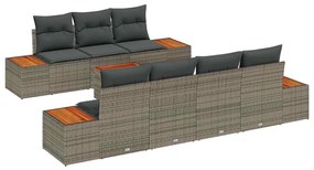 vidaXL Σετ Καναπέ Κήπου με μαξιλάρι 8 pcs Γκρι Πολυ ράταν
