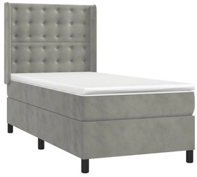 Κρεβάτι Boxspring με Στρώμα &amp; LED Αν.Γκρι 90x190 εκ. Βελούδινο - Γκρι