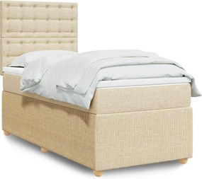 vidaXL Κρεβάτι Boxspring με Στρώμα Κρεμ 90x190 εκ.Υφασμάτινο
