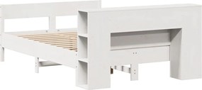vidaXL Κρεβάτι Βιβλιοθήκη Χωρίς Στρώμα Λευκό 135x190 εκ Μασίφ Πεύκο