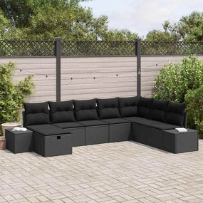 vidaXL Σετ Καναπέ Κήπου με μαξιλάρι 8 pcs Μαύρο Πολυ ράταν