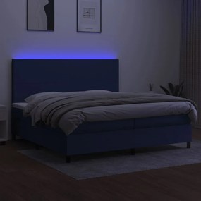 vidaXL Κρεβάτι Boxspring με Στρώμα &amp; LED Μπλε 200x200 εκ. Υφασμάτινο
