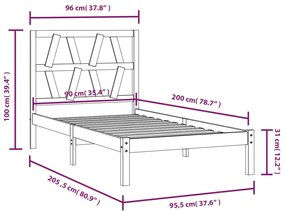 vidaXL Πλαίσιο Κρεβατιού 90 x 200 εκ. από Μασίφ Ξύλο Πεύκου