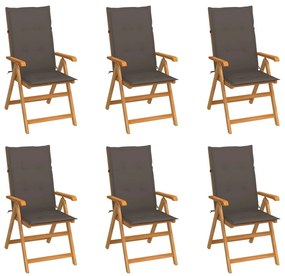 Καρέκλες Κήπου 6 τεμ. από Μασίφ Ξύλο Teak με Taupe Μαξιλάρια - Μπεζ-Γκρι