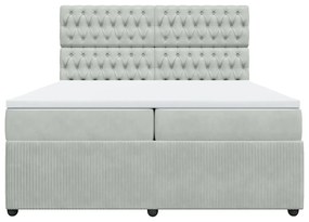 vidaXL Κρεβάτι Boxspring με Στρώμα Ανοιχτό Γκρι 200x200 εκ. Βελούδινο