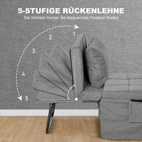 HOMCOM Κρεβάτι-καναπές 4-σε-1, κρεβάτι επισκεπτών, ρυθμιζόμενο ύψος, στρώμα, πλαϊνές τσέπες, μεταλλικό πλαίσιο, γκρι, 188 x 75 x 38 cm