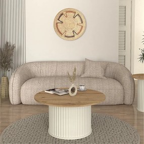 Τραπεζάκι σαλονιού Bohema  χρώμα ivory - sepet oak Ø85x43,2εκ.