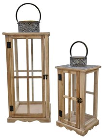 Φανάρια Ξύλινα 831753 (Σετ 2τμχ) Natural-Grey Ankor Metal,Wood