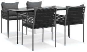 vidaXL Σετ Τραπεζαρίας Κήπου 5 τεμ. Συνθ. Ρατάν / Ατσάλι με Μαξιλάρια