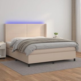 vidaXL Κρεβάτι Boxspring Στρώμα&amp;LED Καπουτσίνο 160x200 εκ. Συνθ. Δέρμα