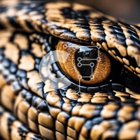 Intra Συλλεκτικό Ξύλινο Παζλ Plywood  4mm - Κοντινό πλάνο του Snake's Eye με κίτρινα και μαύρα σημάδια Σε Ξύλινο Κουτί - Διαστάσεις: 10x10 cm – 25 κομμάτια