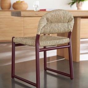 Καρέκλα από λακαρισμένο μασίφ ξύλο δρυ και ψάθα, Lyla