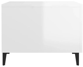 Τραπέζι Σαλονιού με Μεταλλικά Πόδια Γυαλ. Λευκό 50x50x40 εκ. - Λευκό
