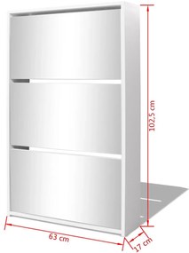 vidaXL Παπουτσοθήκη Καθρέφτης 3 Επιπέδων Λευκή 63 x 17 x 102,5 εκ