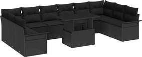 vidaXL Σετ Καναπέ Κήπου με μαξιλάρι 11 pcs Μαύρο Πολυ Ρατάν