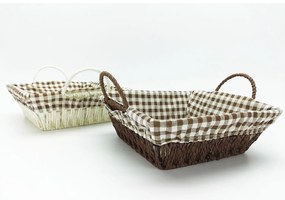 Καλάθι Τετράγωνο Καφέ/Λευκό Ύφασμα/Ξύλο 22x22x8cm 2Τμχ