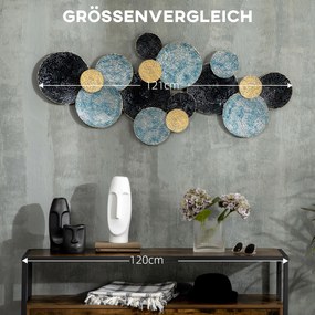 HOMCOM Διακόσμηση Τοίχου 3D με Κύκλους 121 cm x 4 cm x 53 cm Μέταλλο Μπλε + Μαύρο