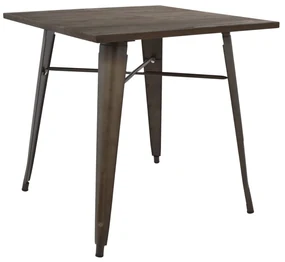 Τραπέζι Μεταλλικό Σε Χρώμα Rusty Και Ξύλο 80x80x76εκ