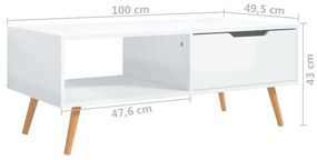 Τραπεζάκι Σαλονιού Γυαλιστερό Λευκό 100x49,5x43 εκ. Μοριοσανίδα - Λευκό
