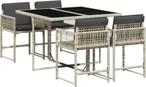 vidaXL Σετ Τραπεζαρίας Κήπου 5 τεμ. Αν. Γκρι Συνθ. Ρατάν με Μαξιλάρια