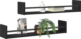 vidaXL Ράφι Τοίχου Επιτοίχιο 2 pcs Μαύρη Οξυά 80 x 16 x 14 cm