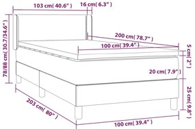vidaXL Κρεβάτι Boxspring με Στρώμα Σκούρο Μπλε 100x200 εκ. Βελούδινο