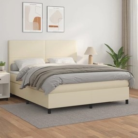 vidaXL Κρεβάτι Boxspring με Στρώμα Κρεμ 180x200 εκ. Συνθετικό Δέρμα