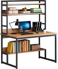 Γραφείο Damp pakoworld με ραφιέρα-MDF φυσικό-μαύρο 100x60x154εκ