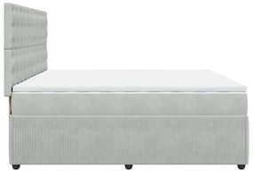 vidaXL Κρεβάτι Boxspring με Στρώμα Ανοιχτό Γκρι 200x200 εκ. Βελούδινο