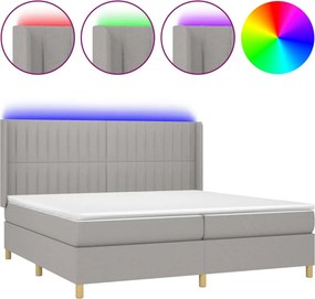 vidaXL Κρεβάτι Boxspring με Στρώμα &amp; LED Αν.Γκρι 200x200εκ. Υφασμάτινο