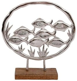 Διακοσμητικό Επιτραπέζιο Fish On Ring 946-124-031 32x6x30cm Silver Ξύλο,Αλουμίνιο