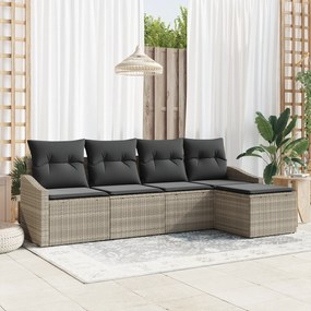 vidaXL σετ τραπεζαρίας κήπου 5 τεμαχίων με μαξιλάρια ανοιχτό γκρι πολυρατάν