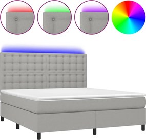 vidaXL Κρεβάτι Boxspring με Στρώμα &amp; LED Αν.Γκρι 180x200εκ. Υφασμάτινο