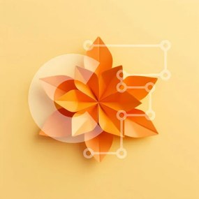 Intra Συλλεκτικό Ξύλινο Παζλ Plywood 4mm - Συμμετρικό πορτοκαλί λουλούδι από χαρτί Σε Ξύλινο Κουτί - Διαστάσεις Puzzle: 10x10 cm – 25 κομμάτια