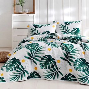 Κουβερλί Kapitone Monstera 162ELR9454 (Σετ 2τμχ) White-Green L'essentiel Maison Μονό 160x220cm Βαμβάκι-Πολυέστερ