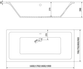 Mexen Cube ορθογώνια μπανιέρα 170 x 75 cm, λευκή - 55051707500