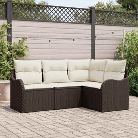 vidaXL Σετ Καναπέ Κήπου με μαξιλάρι 4 pcs Καφέ Πολυ ράταν