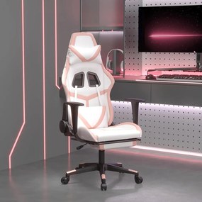 vidaXL Καρέκλα Gaming Μασάζ Υποπόδιο Λευκό &amp; Ροζ από Συνθετικό Δέρμα