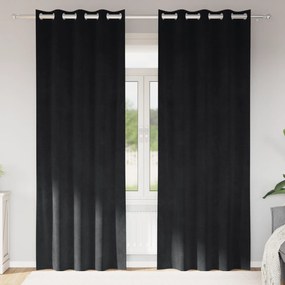 vidaXL Curtains Blackout  με Eyelets 2 τεμαχίων Μαύρο Βελούδο