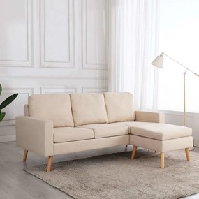 vidaXL Καναπές Τριθέσιος με Υποπόδιο Κρεμ Υφασμάτινος